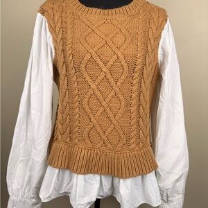 Anthropologie Cable-Knit Sleeveless Sweater Vest in Caramel Brown
